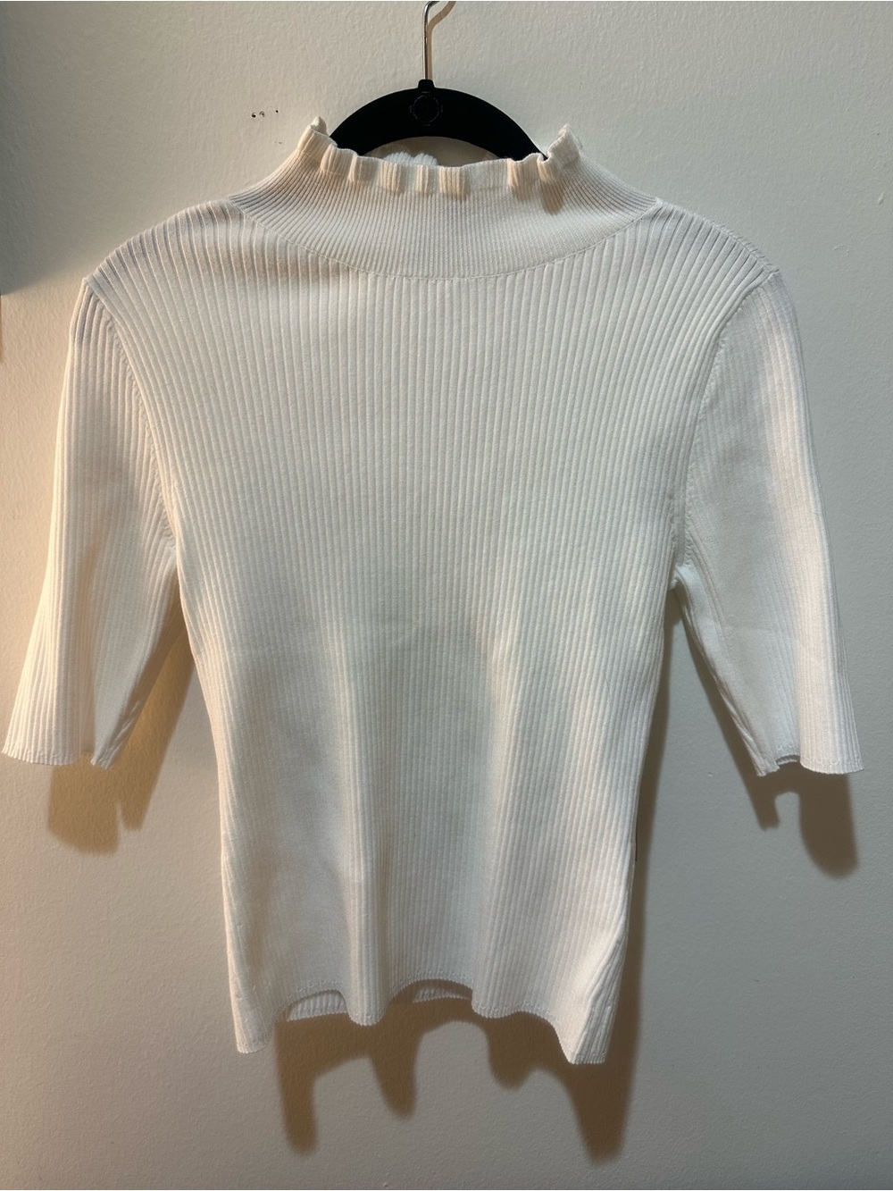 Lilla P Cream Ribbed Mock-Neck Short Sleeve Top